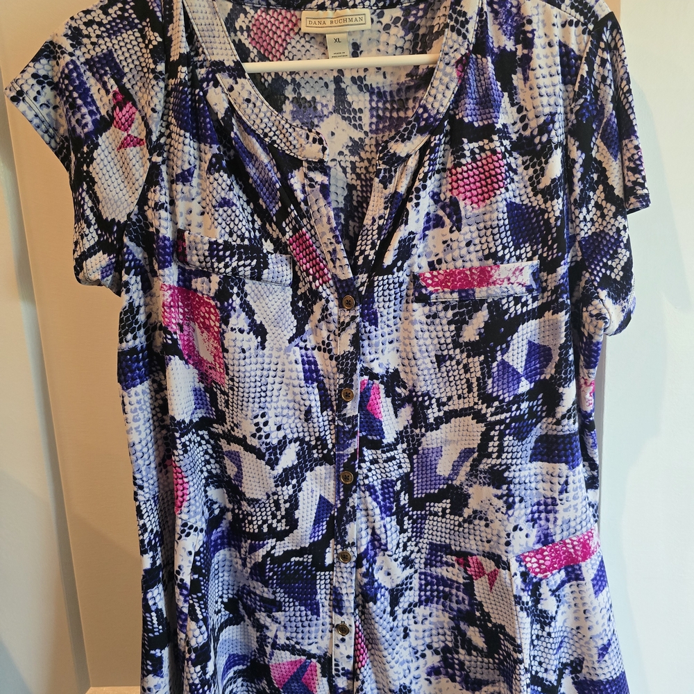 Dana Buchman Women's Blouse - Blue and Pink Pattern